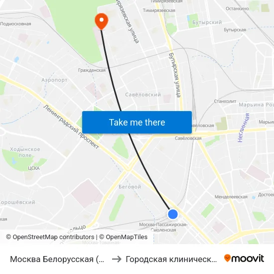 Москва Белорусская (Belorussky Station) to Городская клиническая больница №50 map