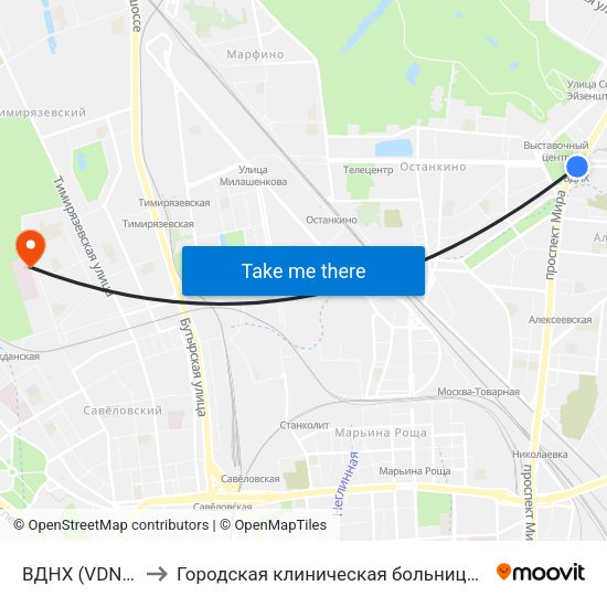 ВДНХ (VDNKh) to Городская клиническая больница №50 map
