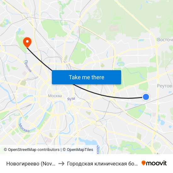 Новогиреево (Novogireevo) to Городская клиническая больница №50 map