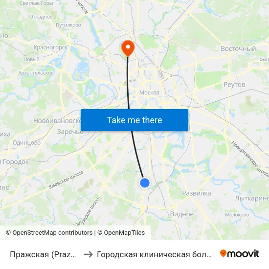 Пражская (Prazhskaya) to Городская клиническая больница №50 map