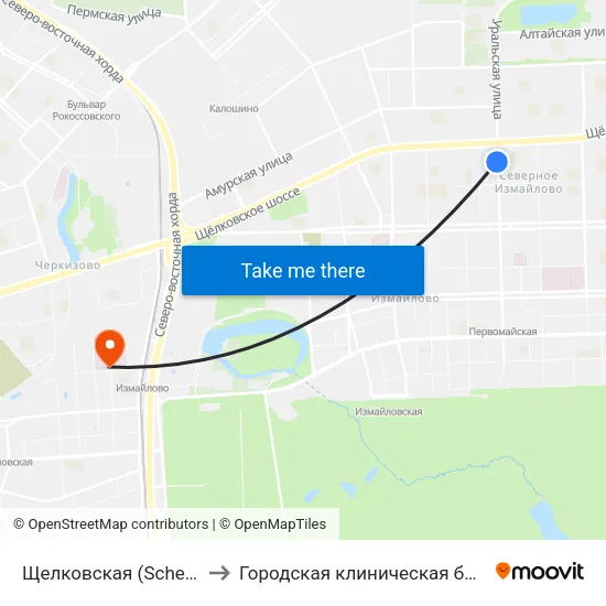 Щелковская (Schelkovskaya) to Городская клиническая больница № 36 map
