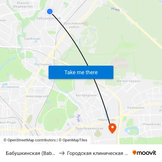Бабушкинская (Babushkinskaya) to Городская клиническая больница № 36 map