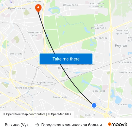 Выхино (Vykhino) to Городская клиническая больница № 36 map
