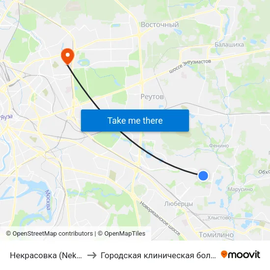 Некрасовка (Nekrasovka) to Городская клиническая больница № 36 map