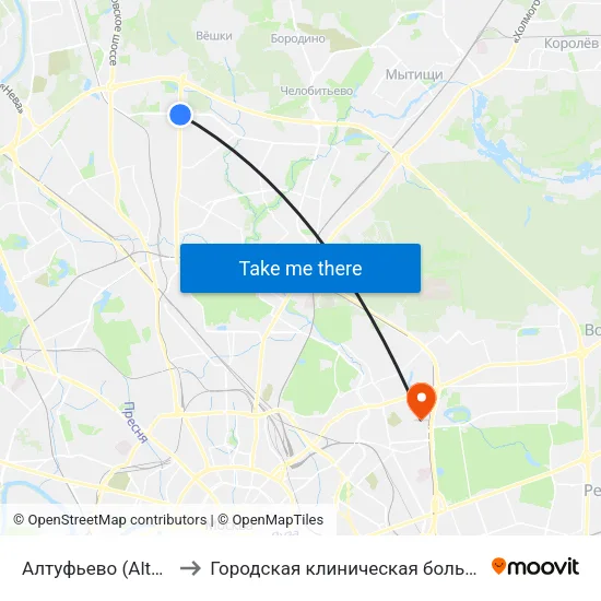Алтуфьево (Altufyevo) to Городская клиническая больница № 36 map