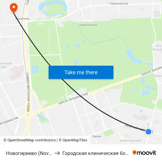 Новогиреево (Novogireevo) to Городская клиническая больница № 36 map