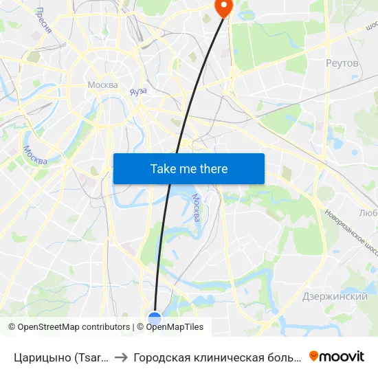 Царицыно (Tsaritsyno) to Городская клиническая больница № 36 map