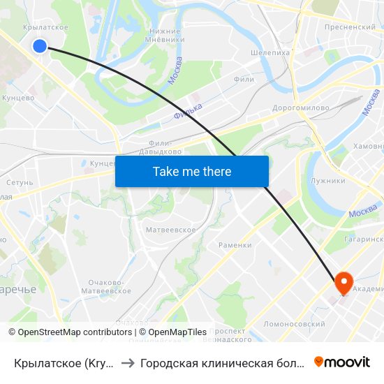 Крылатское (Krylatskoe) to Городская клиническая больница № 64 map