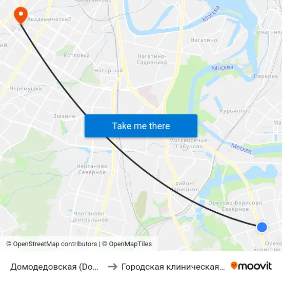 Домодедовская (Domodedovskaya) to Городская клиническая больница № 64 map