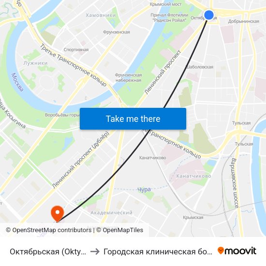 Октябрьская (Oktyabrskaya) to Городская клиническая больница № 64 map