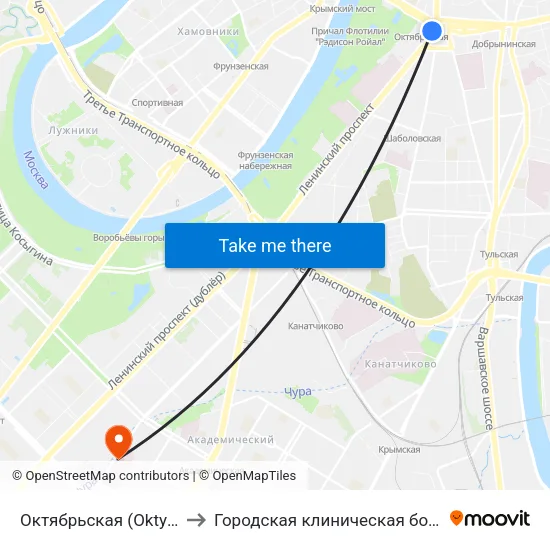 Октябрьская (Oktyabrskaya) to Городская клиническая больница № 64 map