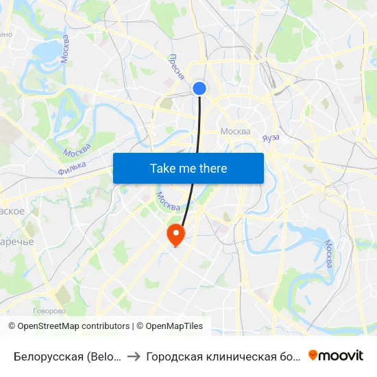 Белорусская (Belorusskaya) to Городская клиническая больница № 64 map