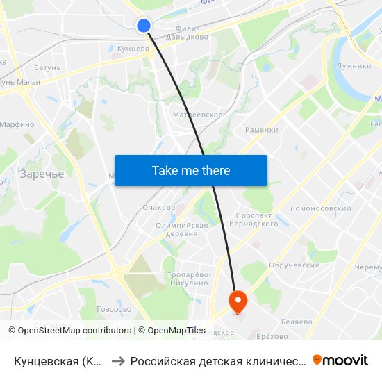 Кунцевская (Kuntsevskaya) to Российская детская клиническая больница (РДКБ) map