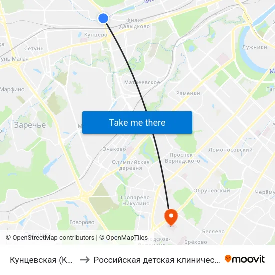 Кунцевская (Kuntsevskaya) to Российская детская клиническая больница (РДКБ) map