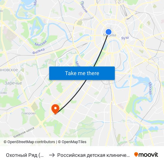 Охотный Ряд (Okhotny Ryad) to Российская детская клиническая больница (РДКБ) map