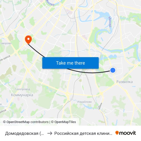 Домодедовская (Domodedovskaya) to Российская детская клиническая больница (РДКБ) map