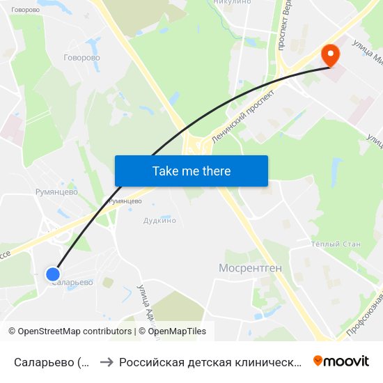Саларьево (Salaryevo) to Российская детская клиническая больница (РДКБ) map