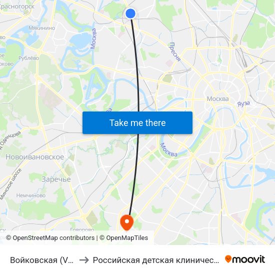 Войковская (Voykovskaya) to Российская детская клиническая больница (РДКБ) map