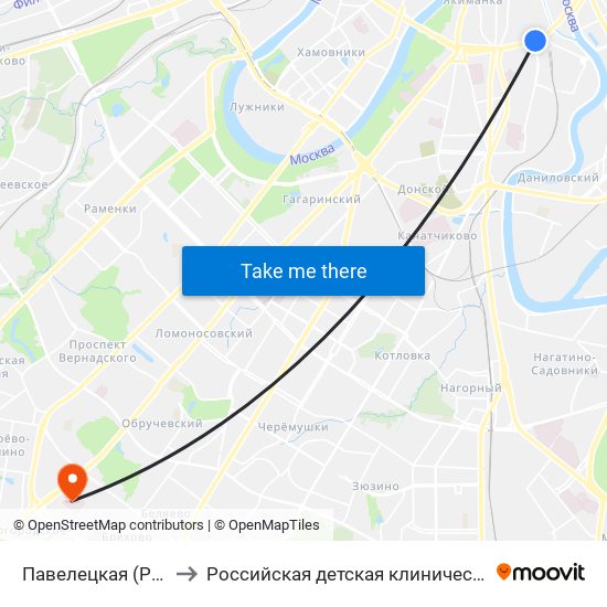 Павелецкая (Paveletskaya) to Российская детская клиническая больница (РДКБ) map