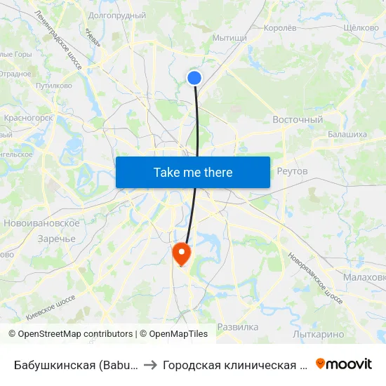 Бабушкинская (Babushkinskaya) to Городская клиническая больница №7 map