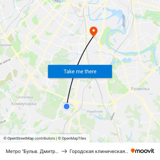 Метро "Бульв. Дмитрия Донского" to Городская клиническая больница №7 map
