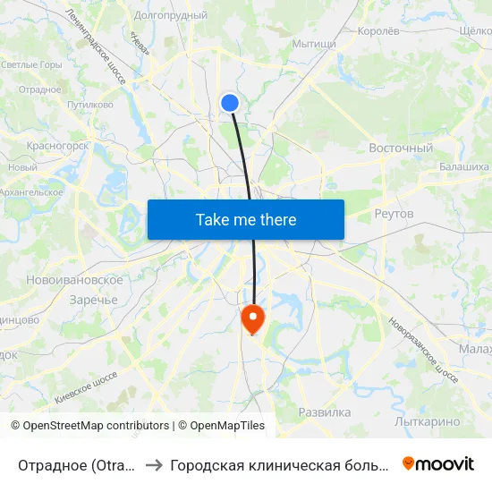 Отрадное (Otradnoe) to Городская клиническая больница №7 map