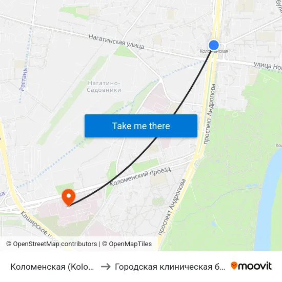 Коломенская (Kolomenskaya) to Городская клиническая больница №7 map