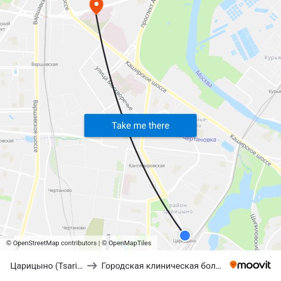 Царицыно (Tsaritsyno) to Городская клиническая больница №7 map