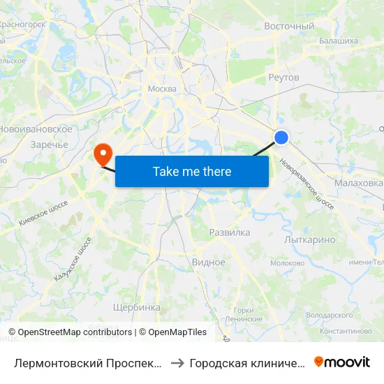 Лермонтовский Проспект (Lermontovsky Prospekt) to Городская клиническая больница № 31 map