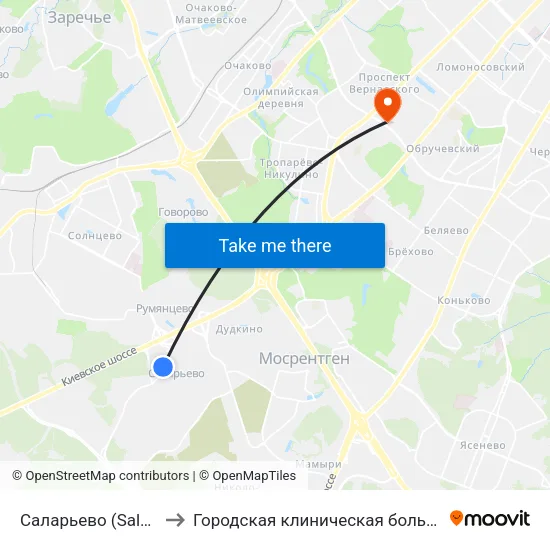 Саларьево (Salaryevo) to Городская клиническая больница № 31 map