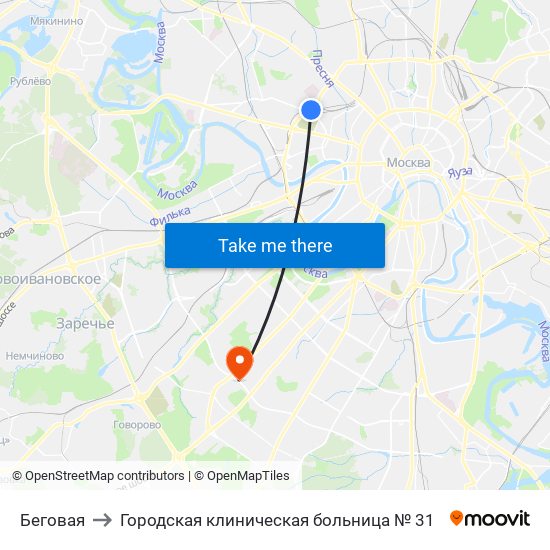 Беговая to Городская клиническая больница № 31 map
