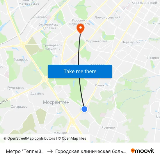 Метро "Теплый Стан" to Городская клиническая больница № 31 map