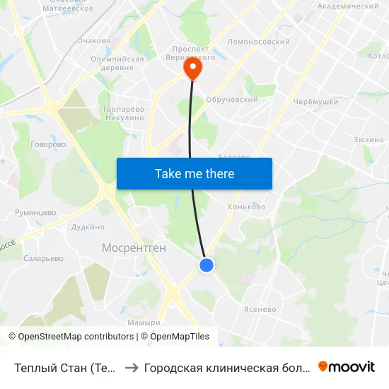 Теплый Стан (Teply Stan) to Городская клиническая больница № 31 map