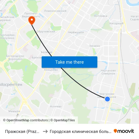 Пражская (Prazhskaya) to Городская клиническая больница № 31 map