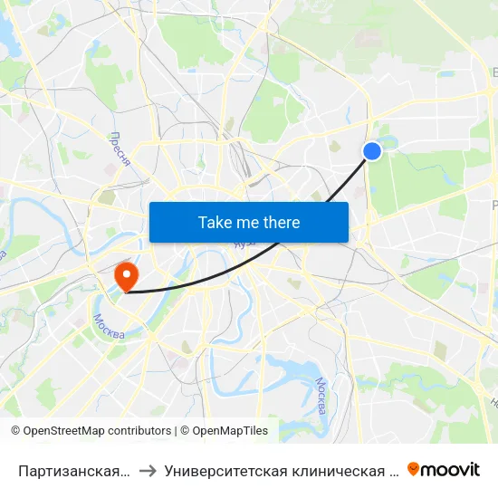 Партизанская (Partizanskaya) to Университетская клиническая больница ПМГМУ им. И.М. Се map