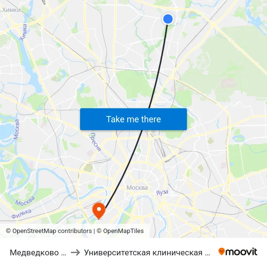 Медведково (Medvedkovo) to Университетская клиническая больница ПМГМУ им. И.М. Се map