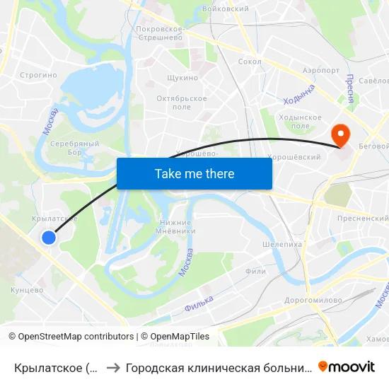 Крылатское (Krylatskoe) to Городская клиническая больница им. С. П. Боткина map