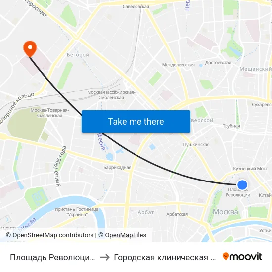 Площадь Революции (Ploschad Revolyutsii) to Городская клиническая больница им. С. П. Боткина map