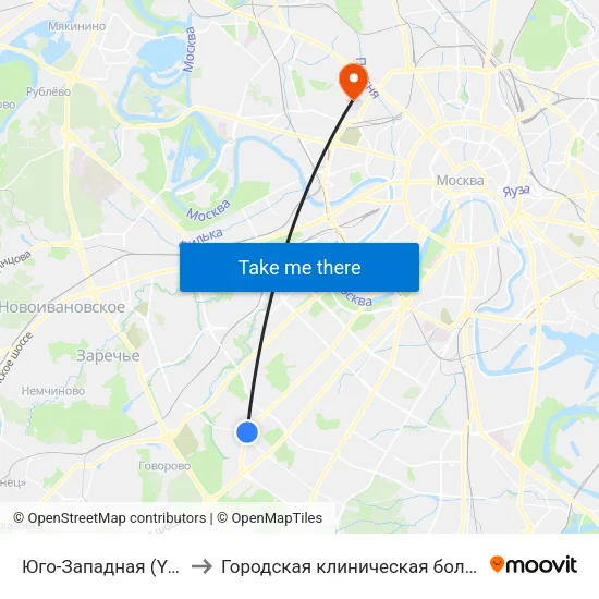 Юго-Западная (Yugo-Zapadnaya) to Городская клиническая больница им. С. П. Боткина map
