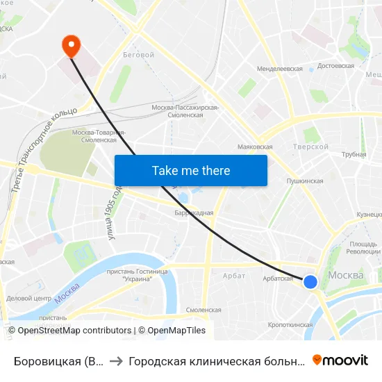 Боровицкая (Borovitskaya) to Городская клиническая больница им. С. П. Боткина map