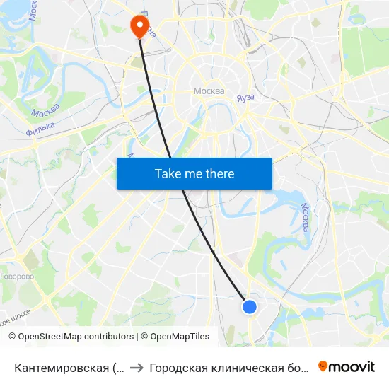 Кантемировская (Kantemirovskaya) to Городская клиническая больница им. С. П. Боткина map