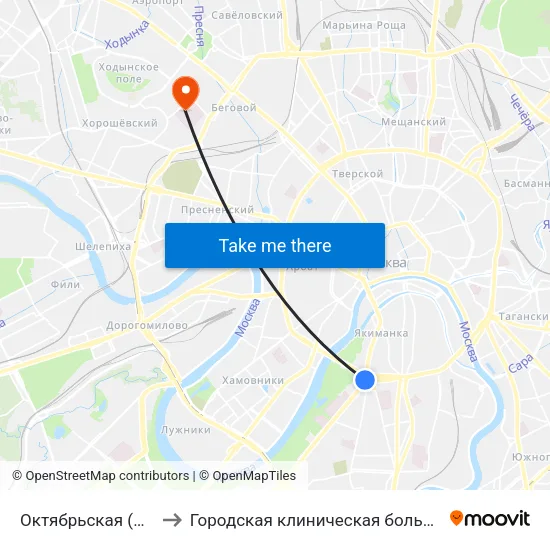 Октябрьская (Oktyabrskaya) to Городская клиническая больница им. С. П. Боткина map