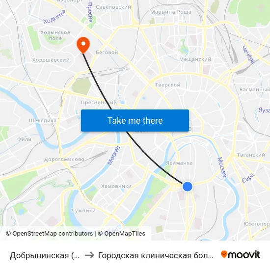 Добрынинская (Dobryninskaya) to Городская клиническая больница им. С. П. Боткина map