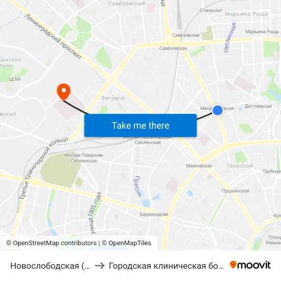 Новослободская (Novoslobodskaya) to Городская клиническая больница им. С. П. Боткина map