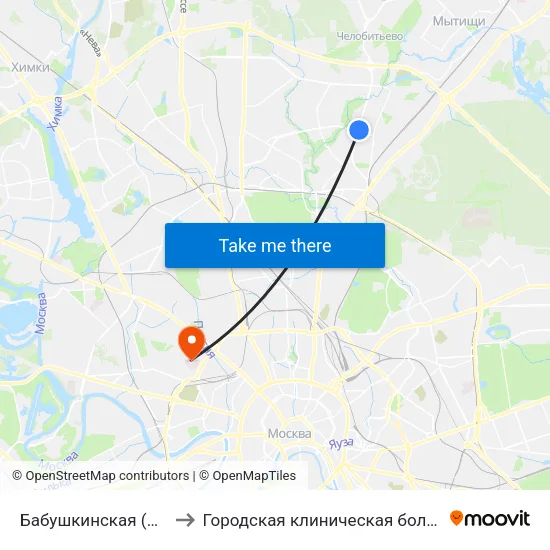 Бабушкинская (Babushkinskaya) to Городская клиническая больница им. С. П. Боткина map