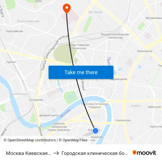 Москва Киевская (Kievsky Station) to Городская клиническая больница им. С. П. Боткина map