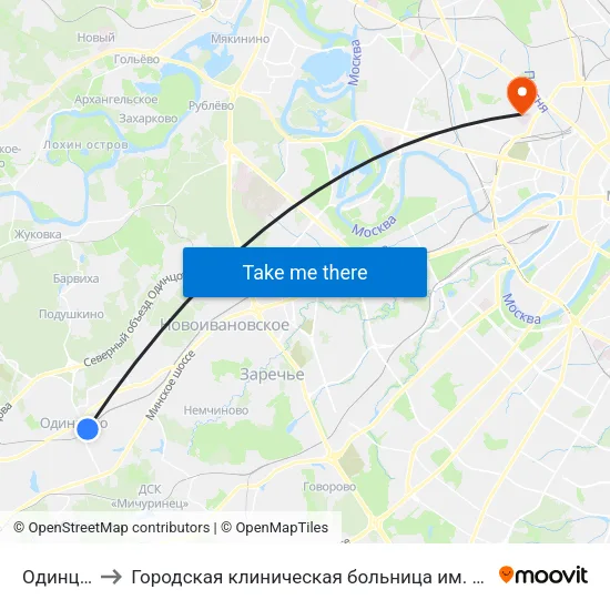 Одинцово to Городская клиническая больница им. С. П. Боткина map