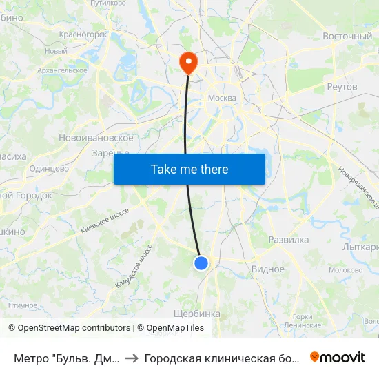 Метро "Бульв. Дмитрия Донского" to Городская клиническая больница им. С. П. Боткина map