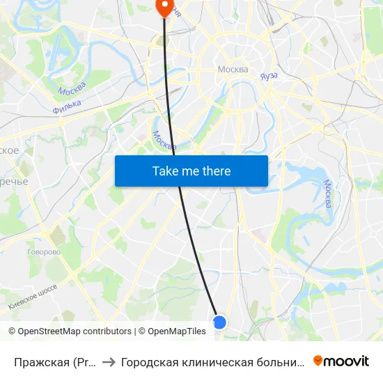 Пражская (Prazhskaya) to Городская клиническая больница им. С. П. Боткина map