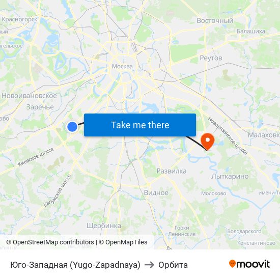 Юго-Западная (Yugo-Zapadnaya) to Орбита map